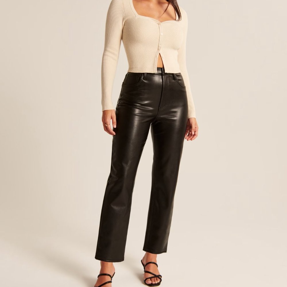 A&F Curve Love Vegan Leather Ankle Straight Pant